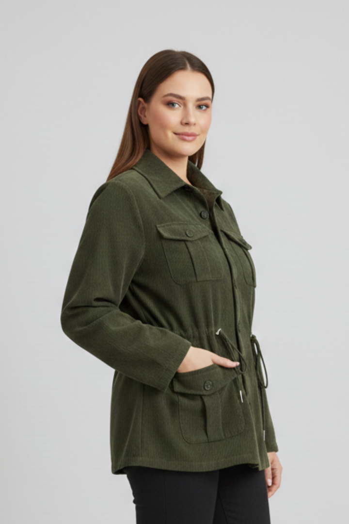 Women’s Corduroy Jacket with Drawstring Waist and Buttons