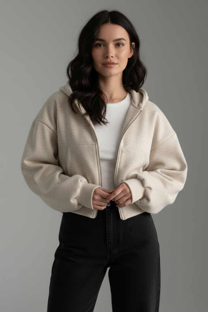 Women’s Cropped Jacket with Hood and Zip