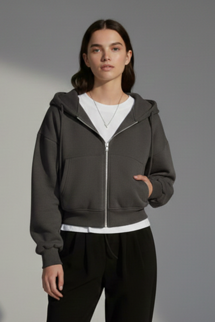 Women’s Cropped Jacket with Hood and Zip