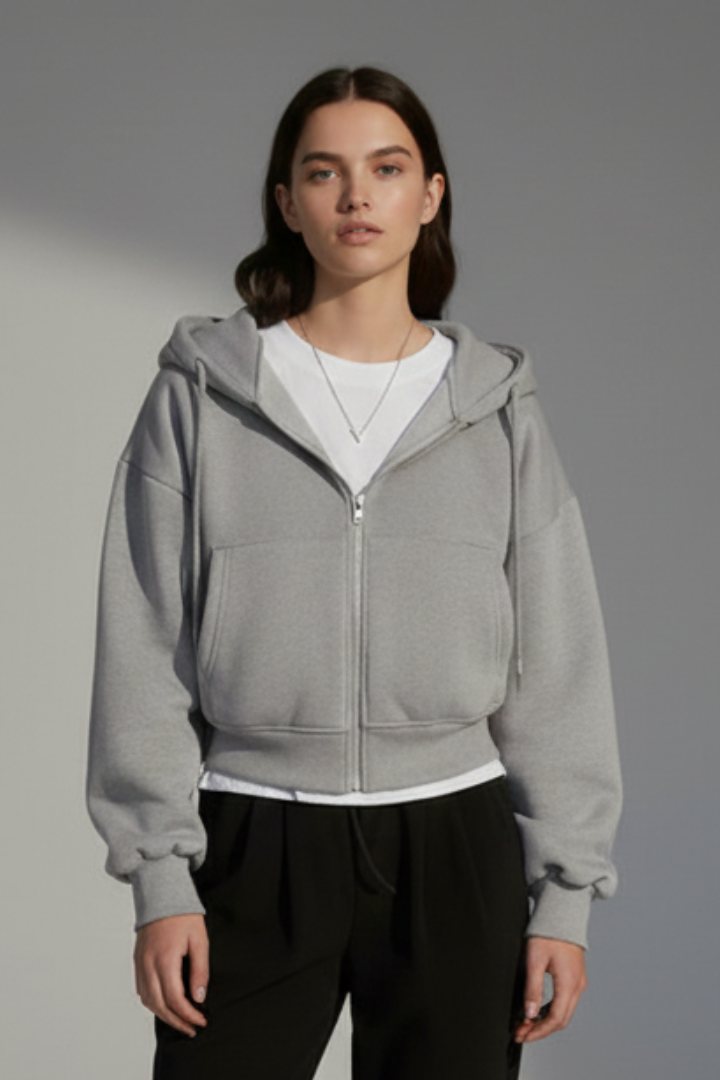 Women’s Cropped Jacket with Hood and Zip