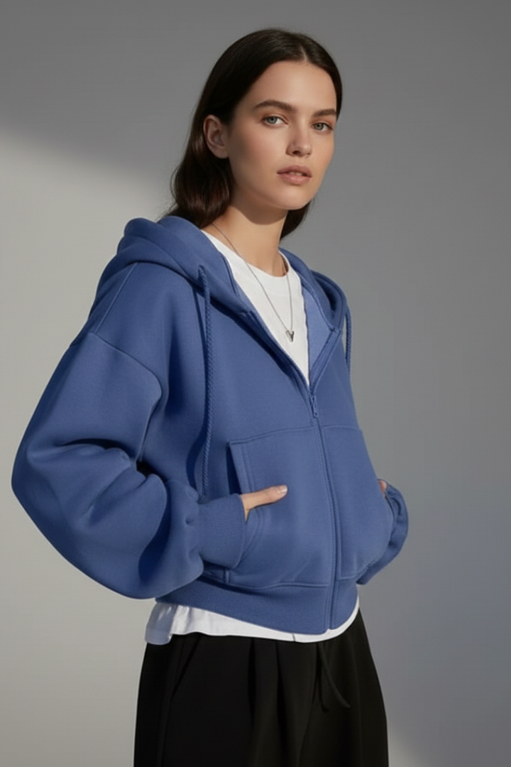 Women’s Cropped Jacket with Hood and Zip