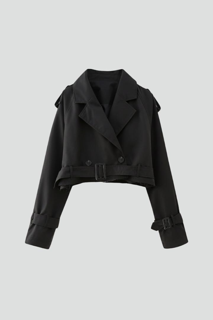 Women’s Cropped Jacket with Lapel Collar and Belted Cuffs