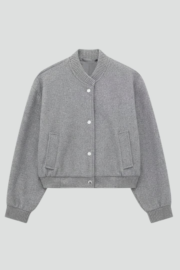 Women’s Cropped Jacket with Snap Fastening and Ribbed Cuffs