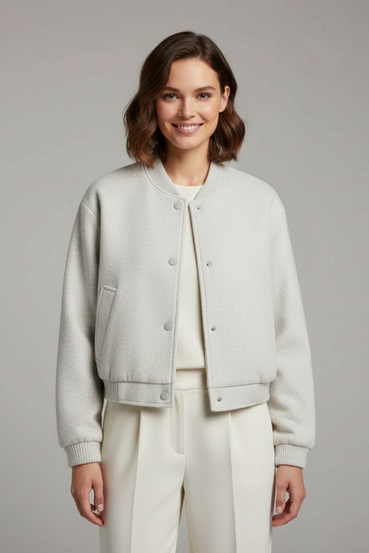 Women’s Cropped Jacket with Snap Fastening and Ribbed Cuffs