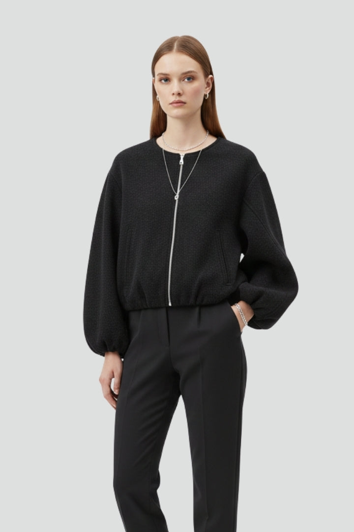 Women’s Cropped Jacket with Zip Fastening and Long Sleeves