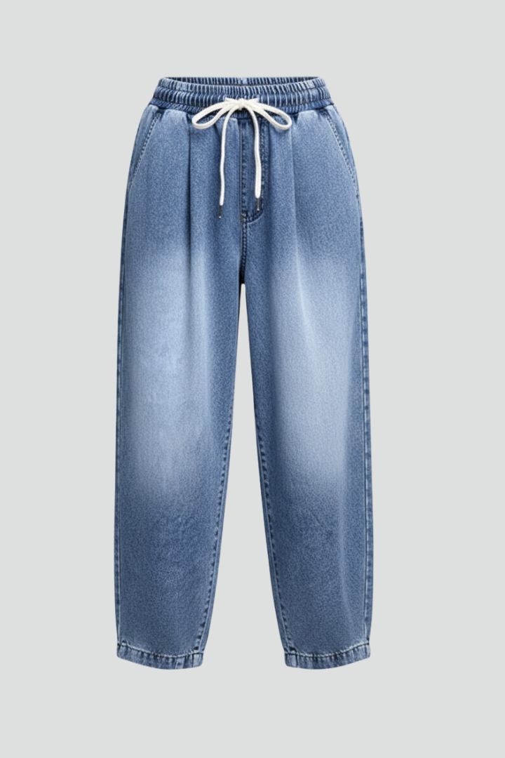 Women’s Cropped Trousers with Drawstring Waist and Pleats