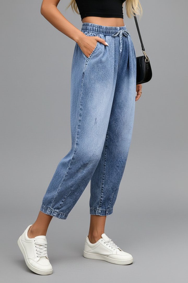 Women’s Cropped Trousers with Drawstring Waist and Pleats