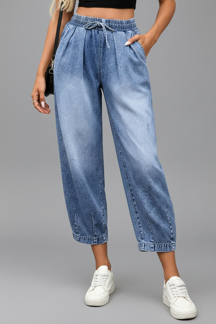 Women’s Cropped Trousers with Drawstring Waist and Pleats