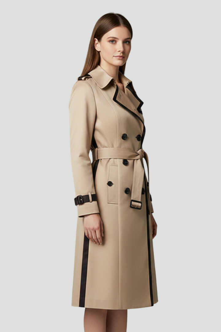 Women’s Double-Button Trench Coat with Belt and Lapel Collar