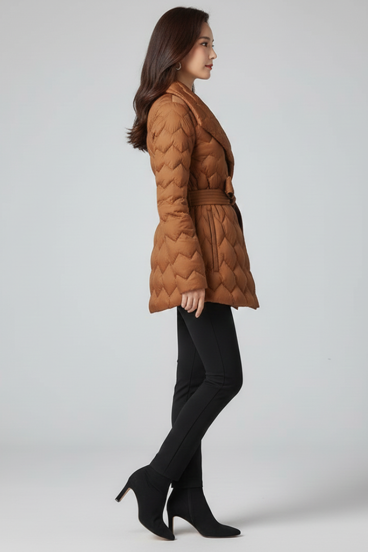 Women’s Down Coat with Belt and Insulated Structure