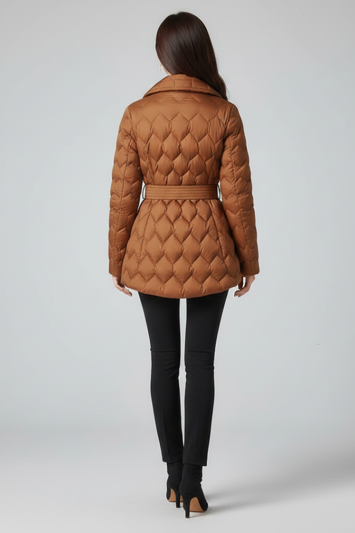 Women’s Down Coat with Belt and Insulated Structure