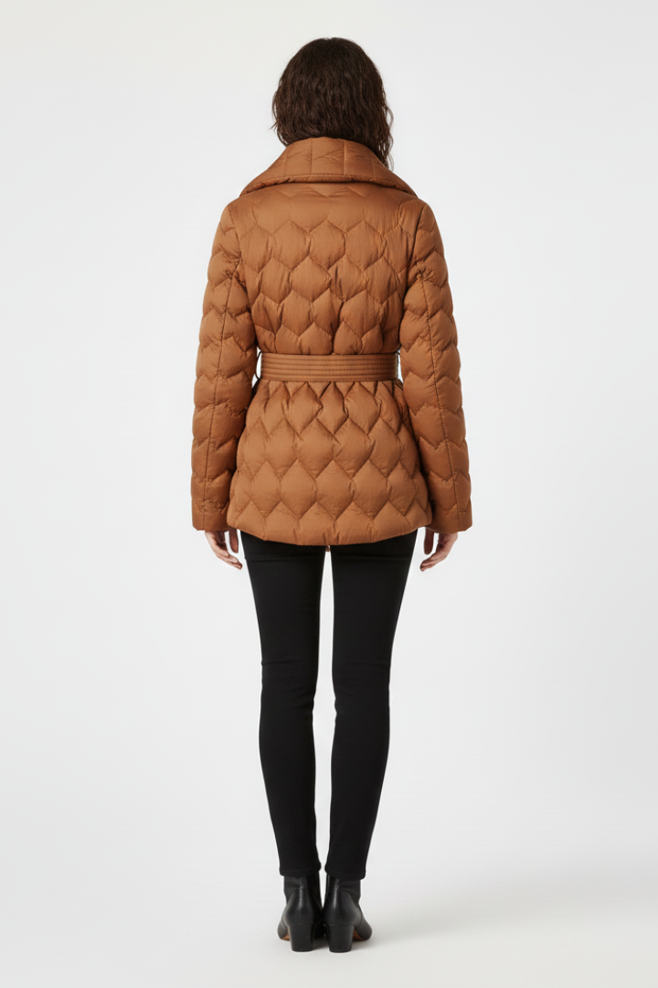 Women’s Down Coat with Belted Waist and Deep Pockets