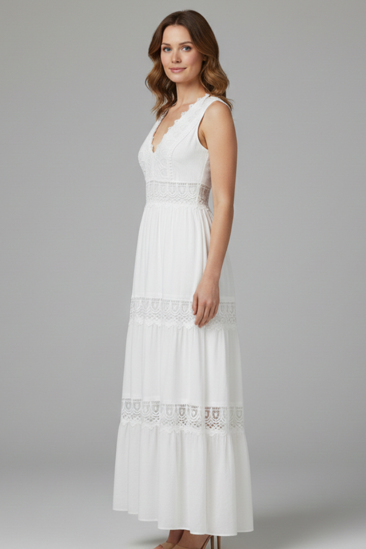 Women’s Dress with Lace Appliques and Tiered Skirt