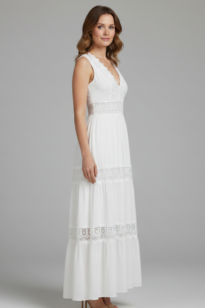 Women’s Dress with Lace Appliques and Tiered Skirt