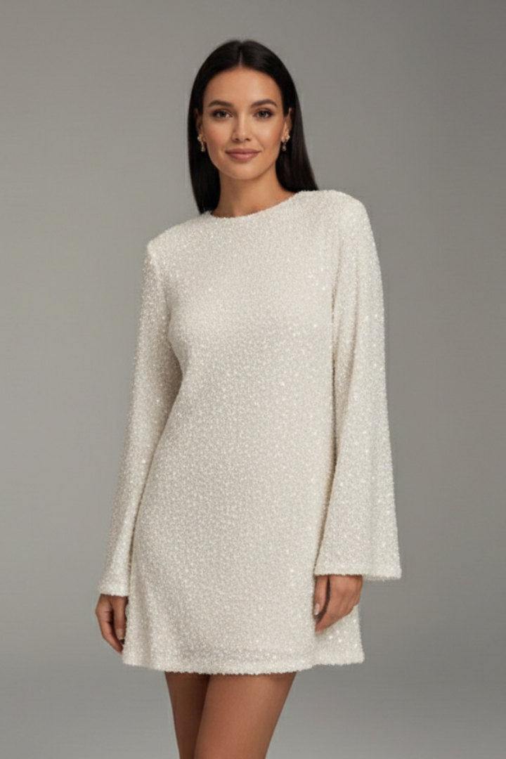 Women’s Dress with Long Sleeves and Sequin Surface