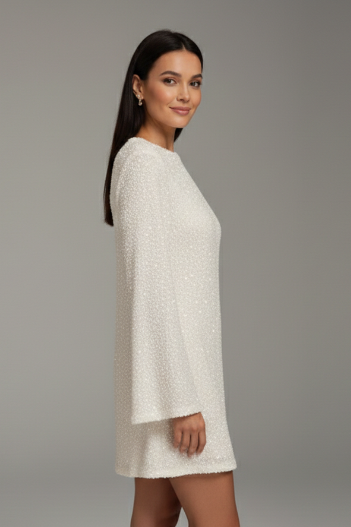 Women’s Dress with Long Sleeves and Sequin Surface