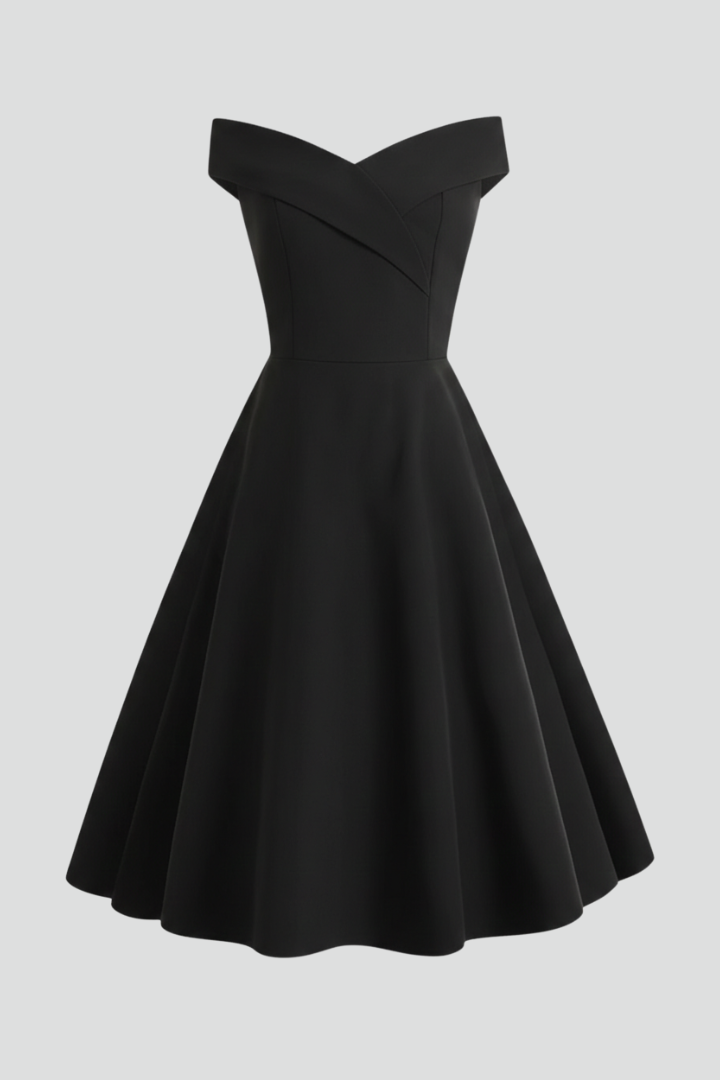Women’s Dress with Off-Shoulder Neckline and Flared Skirt