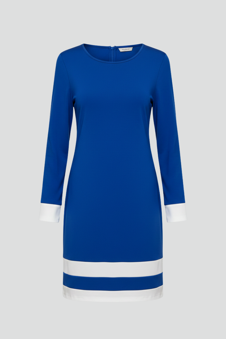 Women’s Dress with Round Neck and Contrast Trim