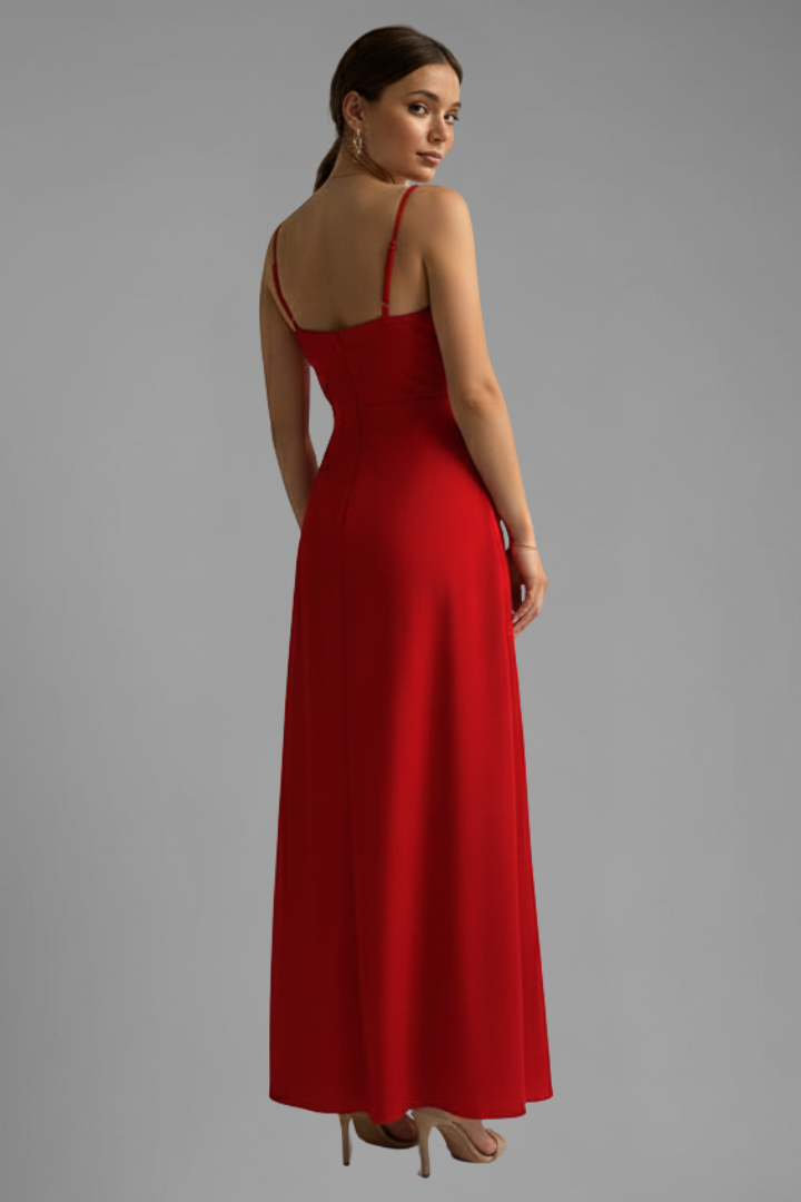 Women’s Dress with Round Neck and Plain Woven Surface