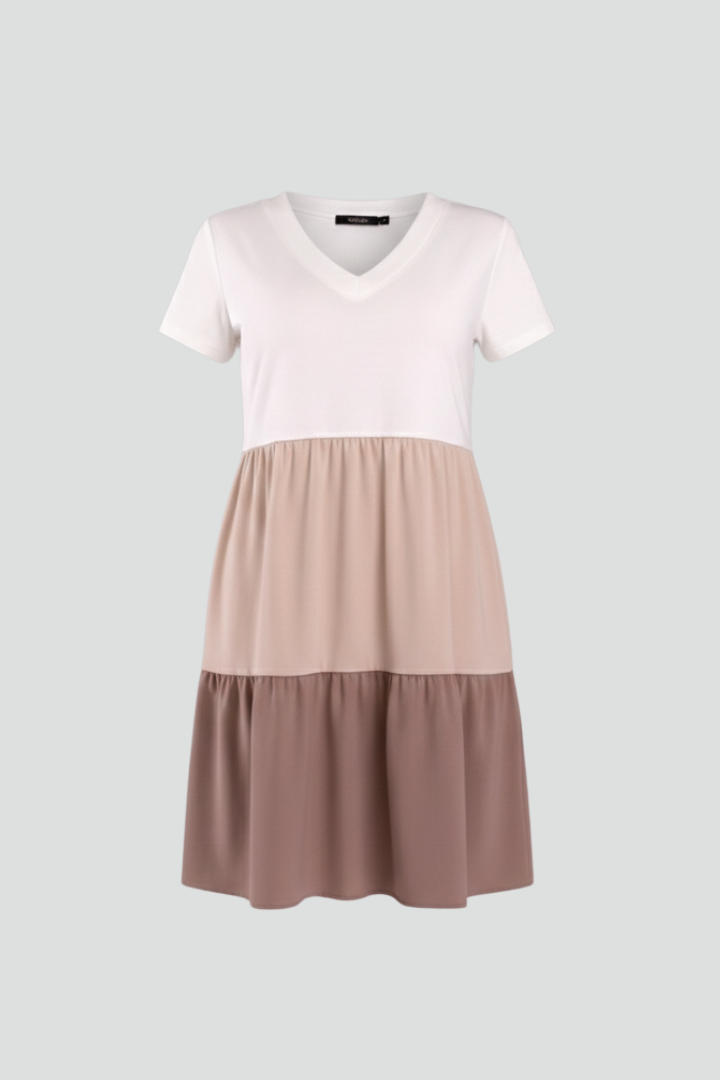 Women’s Dress with Round Neckline and Colour-Block Panels