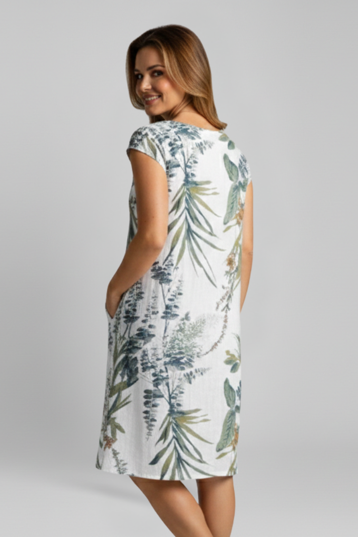 Women’s Dress with Round Neckline and Printed Surface