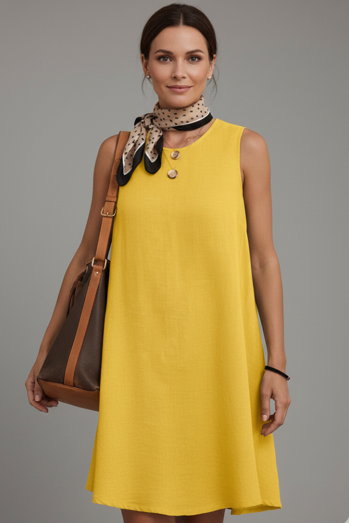 Women’s Dress with Round Neckline and Side Pockets