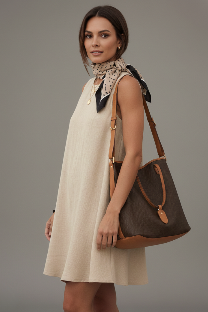 Women’s Dress with Round Neckline and Side Pockets