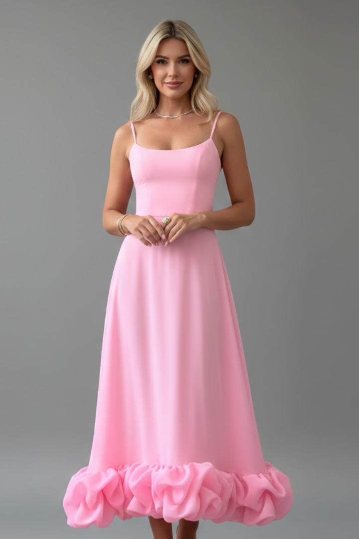 Women’s Dress with Sleeveless Cut and Ruffled Hem