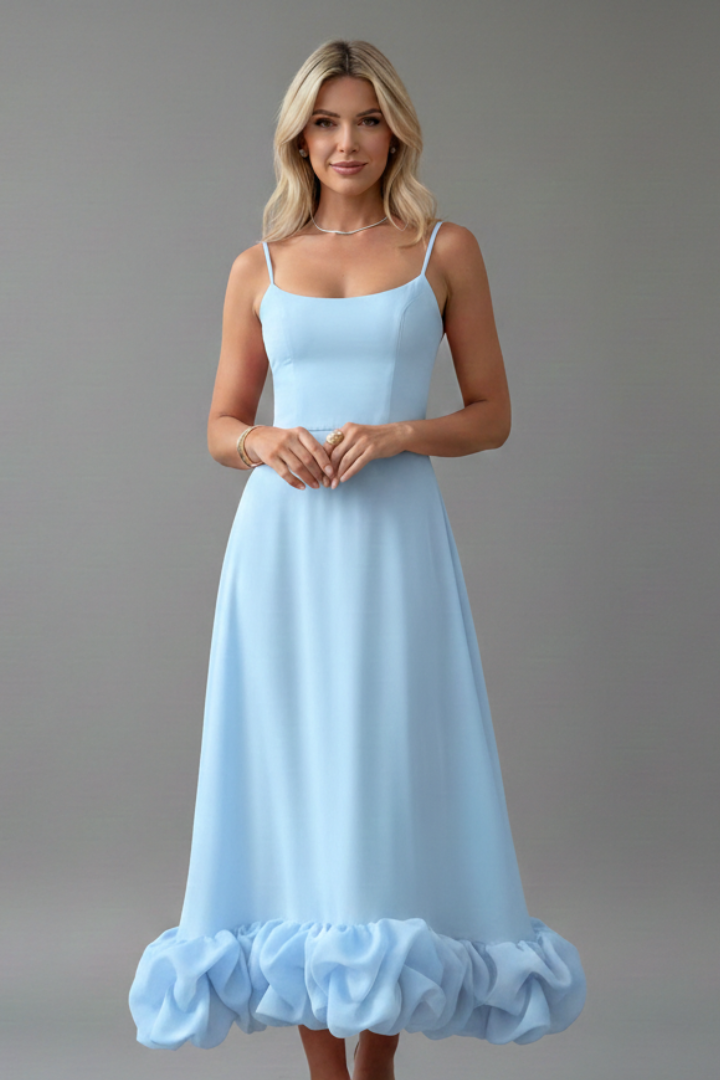 Women’s Dress with Sleeveless Cut and Ruffled Hem