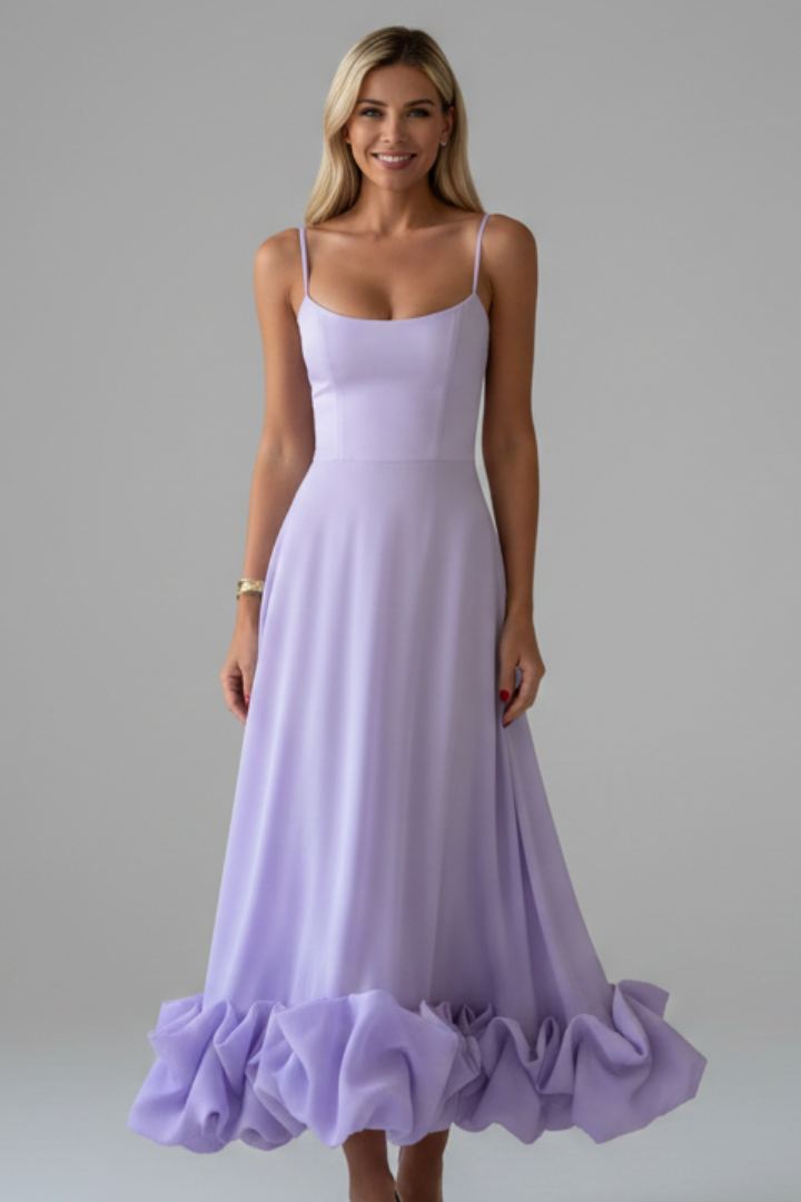 Women’s Dress with Sleeveless Cut and Ruffled Hem