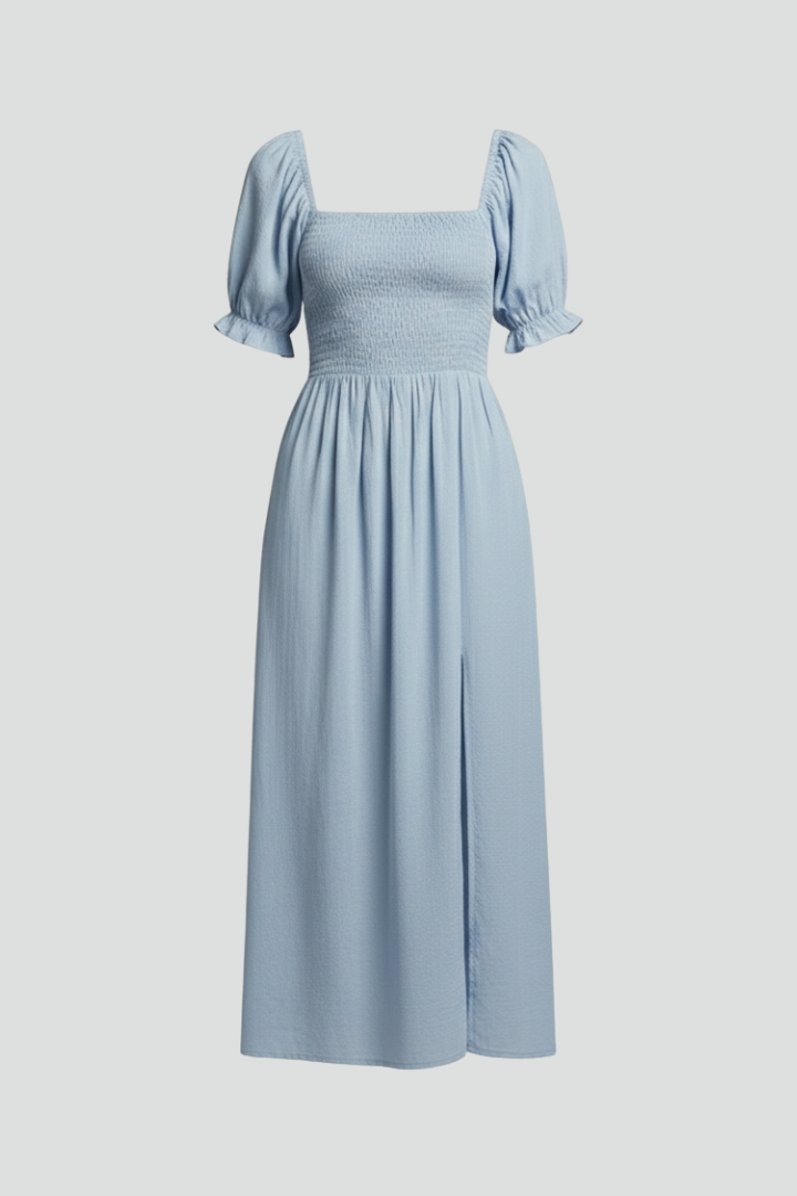 Women’s Dress with Smocked Bodice and Side Slit