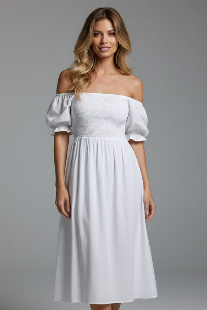 Women’s Dress with Smocked Bodice and Side Slit