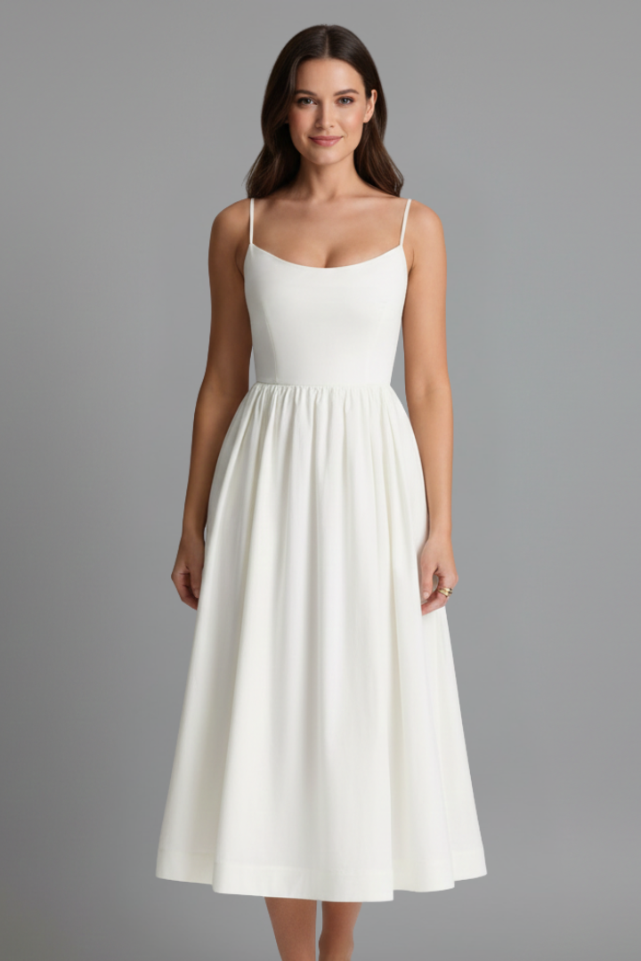 Women’s Dress with Straight Neckline and Side Pockets