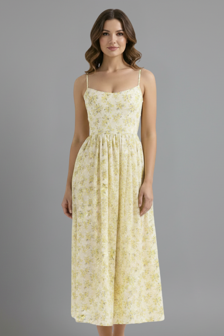 Women’s Dress with Straight Neckline and Side Pockets