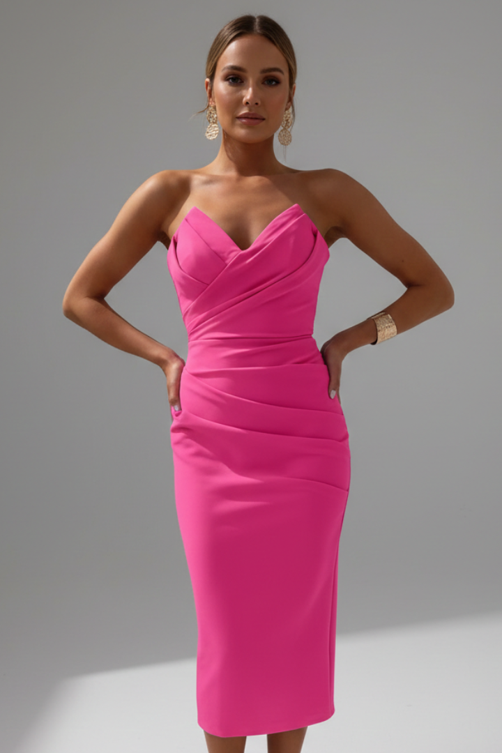 Women’s Dress with Strapless Neckline and Ruched Skirt