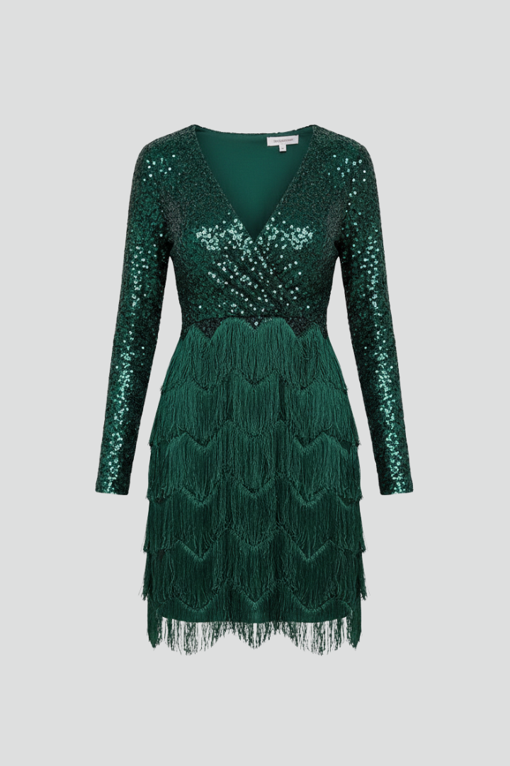 Women’s Dress with V-Neckline and Long Sleeves