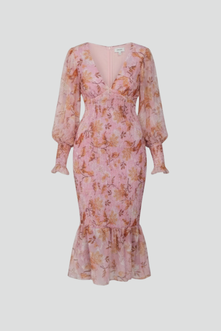 Women’s Dress with V-Neckline and Puff Sleeves