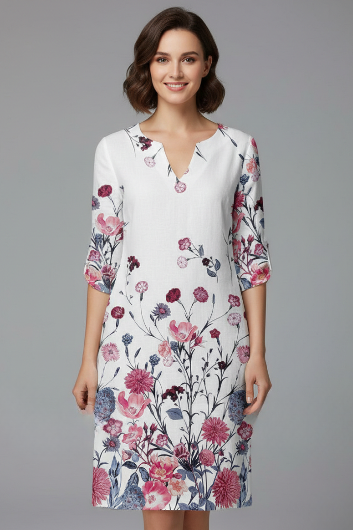 Women’s Dress with V Neck and Floral Pattern