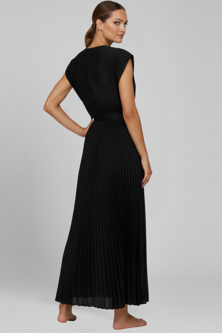 Women’s Dress with V Neck and Pleated Skirt