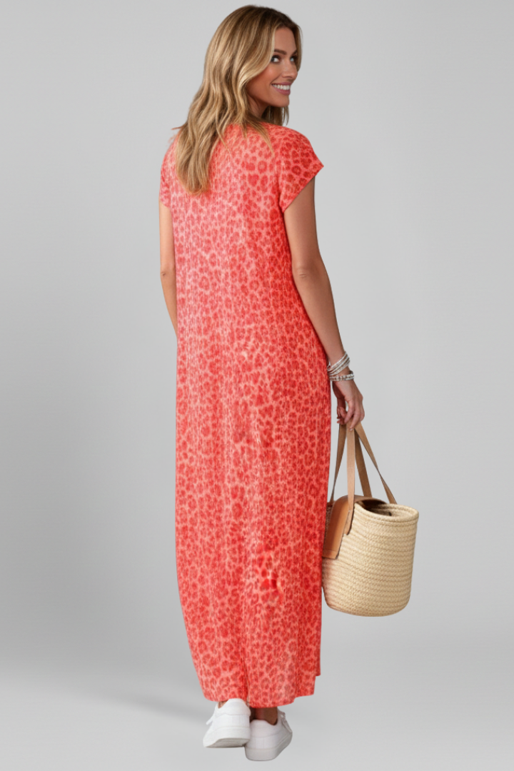 Women’s Dress with V Neck and Printed Surface