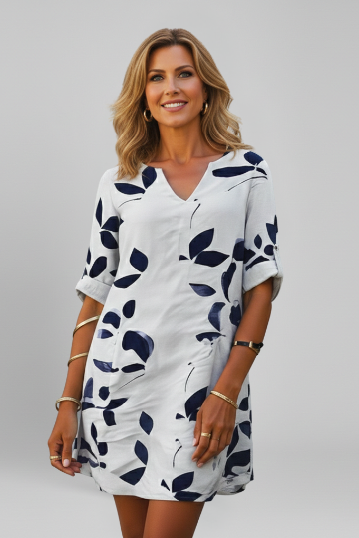 Women’s Dress with V Neck and Short Sleeves