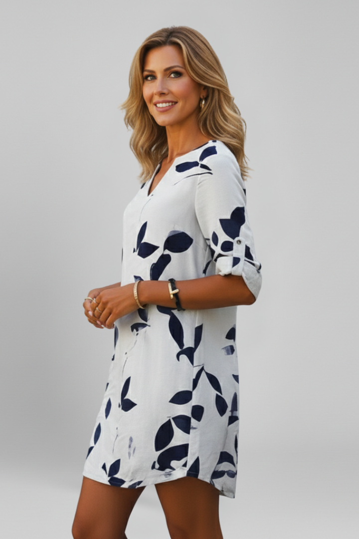 Women’s Dress with V Neck and Short Sleeves