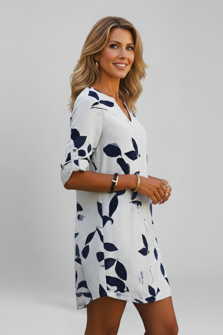 Women’s Dress with V Neck and Short Sleeves