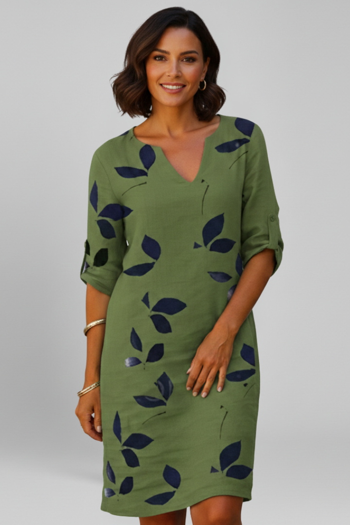 Women’s Dress with V Neck and Short Sleeves