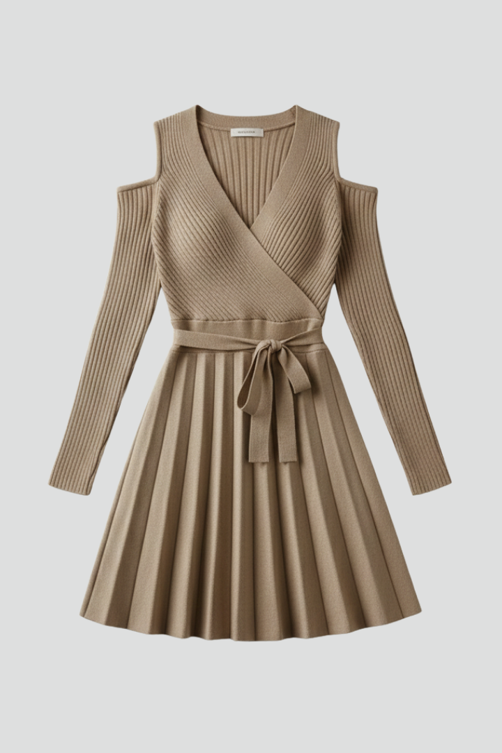 Women’s Dress with V Neckline and Belt Tie