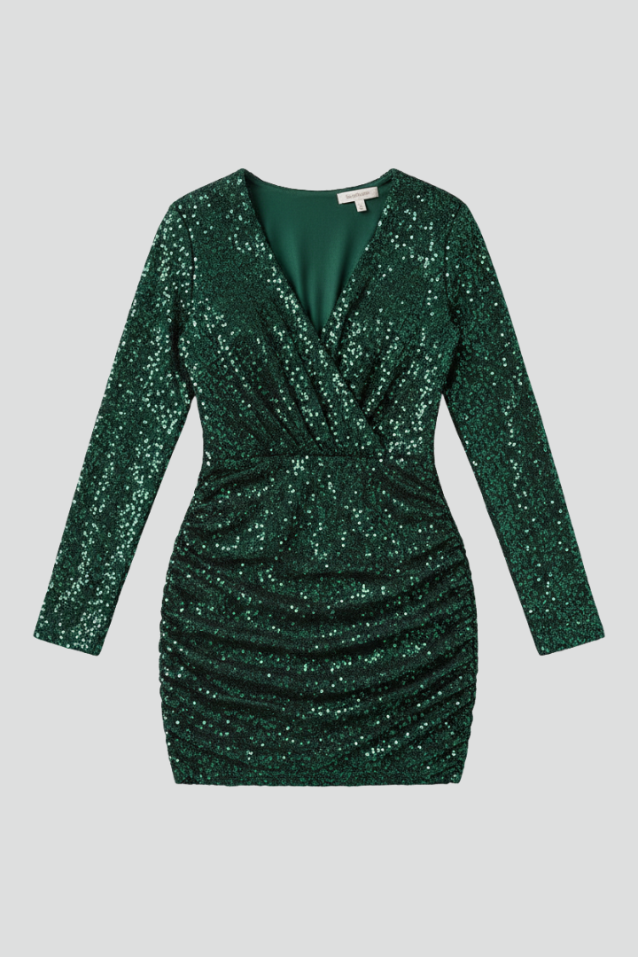 Women’s Dress with V Neckline and Long Sleeves