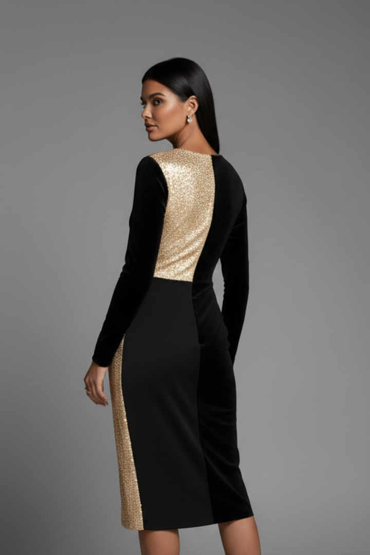 Women’s Dress with V Neckline and Long Sleeves