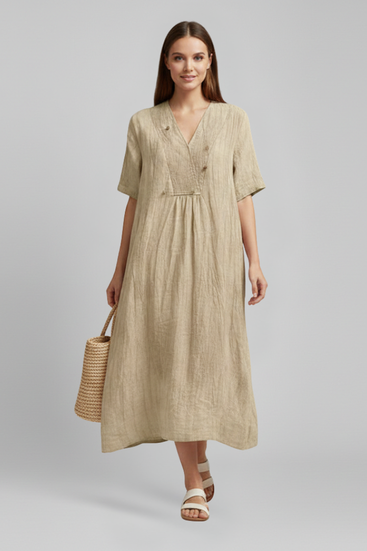 Women’s Dress with V Neckline and Short Sleeves