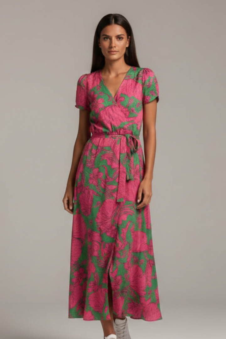 Women’s Dress with V Neckline and Short Sleeves