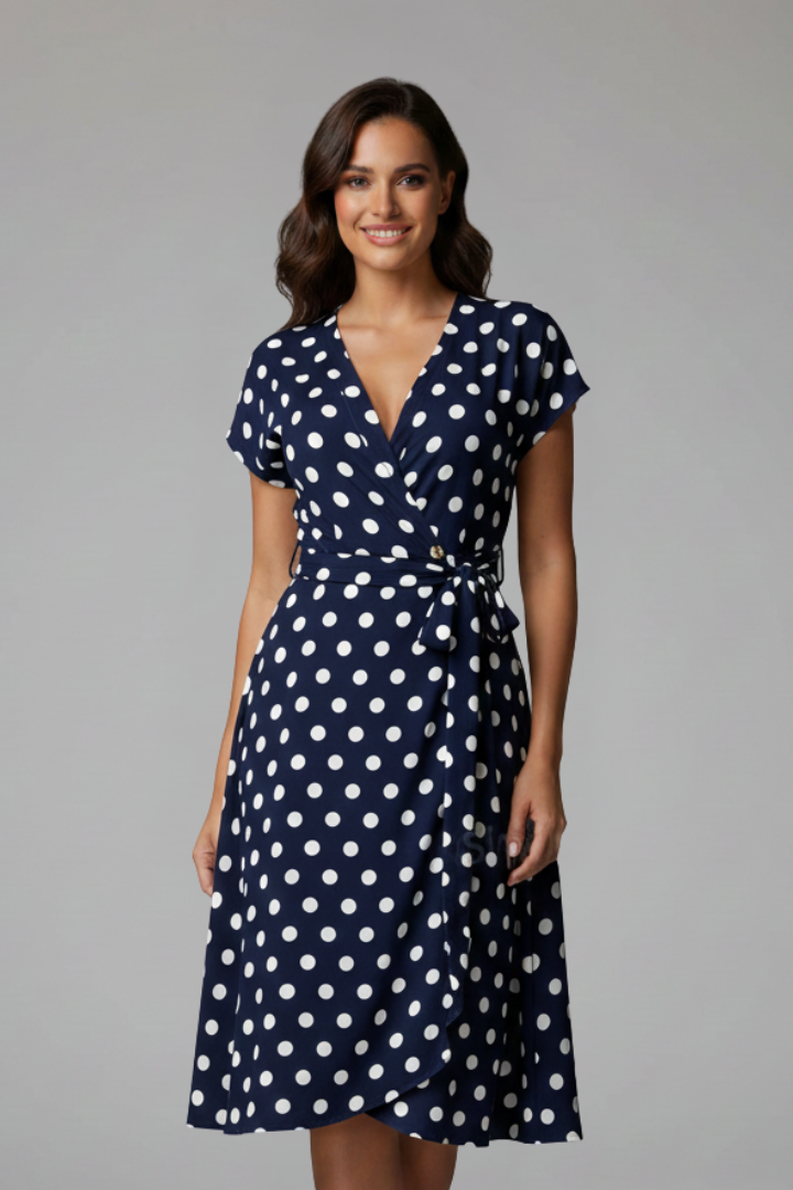 Women’s Dress with V Neckline and Short Sleeves